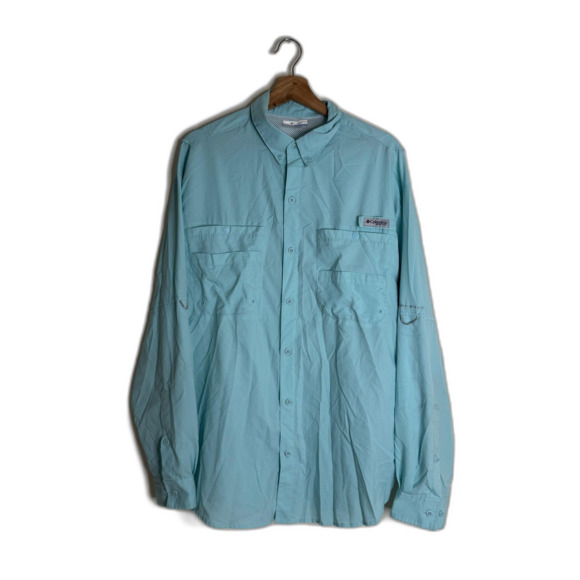 Columbia PFG Shirt Mens Large Blue Omni-Shade Fishing Long Sleeve UPF Quick Dry - Picture 1 of 11